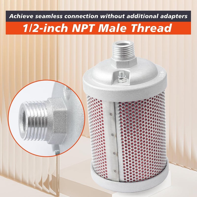 Mhrxusd M05 Air Compressor Muffler 1/2 inch NPT Male Single Chamber 145 PSI Compatible with Compressed Equipment and Systems and Dryer Replacing Parts - Image 5